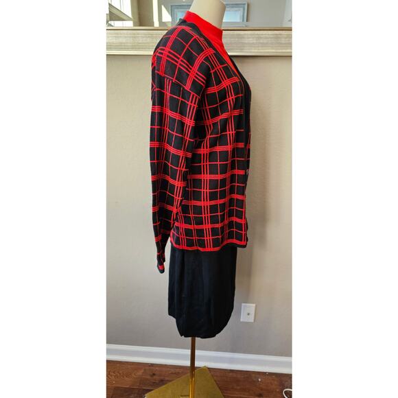 Vintage 80s 3 Pc Parfait Sweater Pencil Skirt Plaid Cardigan Suit Dress M 6 8 10 - Picture 5 of 8